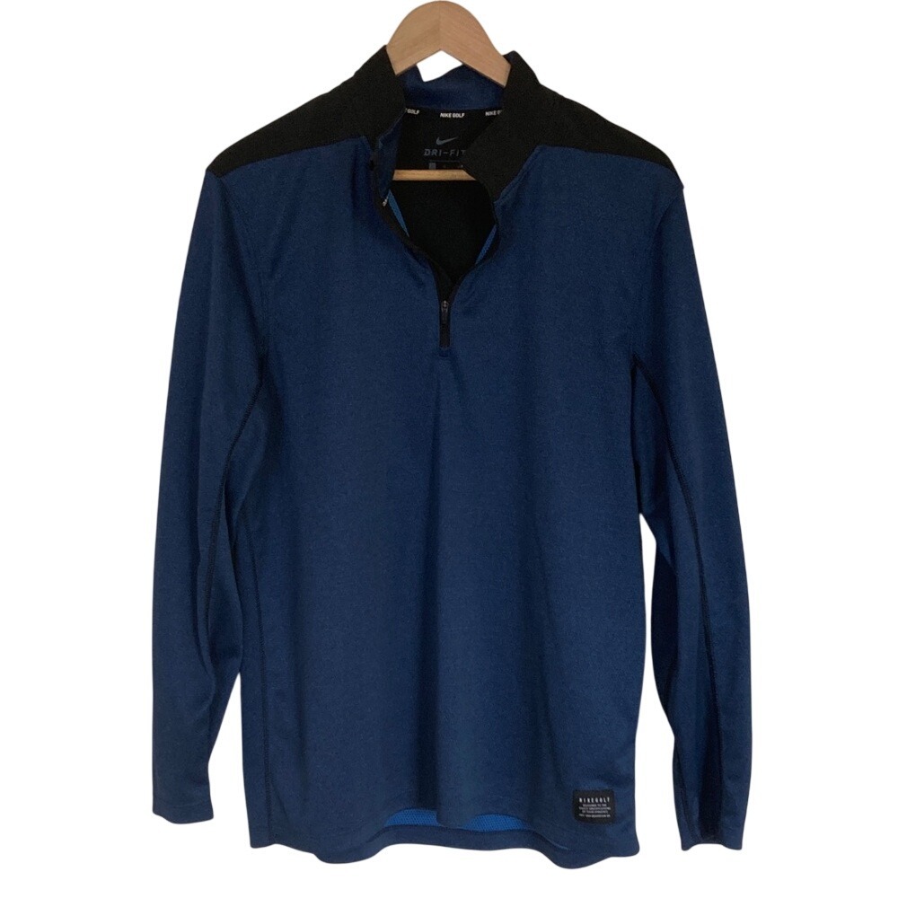 Nike Golf Mens Blue Black Quarter-Zip Pullover Size Large Dri Fit‎ Outdoors LS